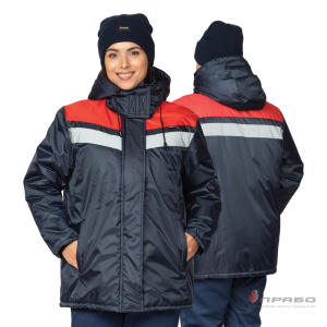 Куртка женская утеплённая «Сарма» тёмно-синяя/красная с капюшоном. Артикул: 9616. Цена от 2 666,00 р. в г. Москва