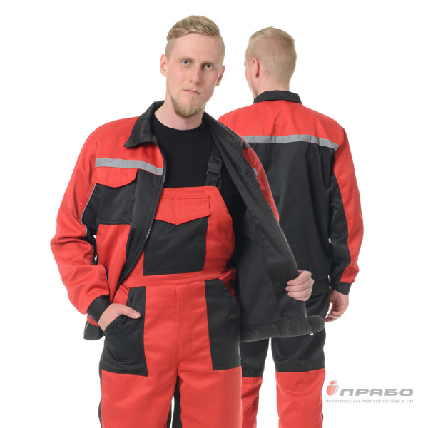 Костюм мужской «Бригадир 2» красный/чёрный (куртка и полукомбинезон). Артикул: Кос132. #REGION_MIN_PRICE# в г. Москва