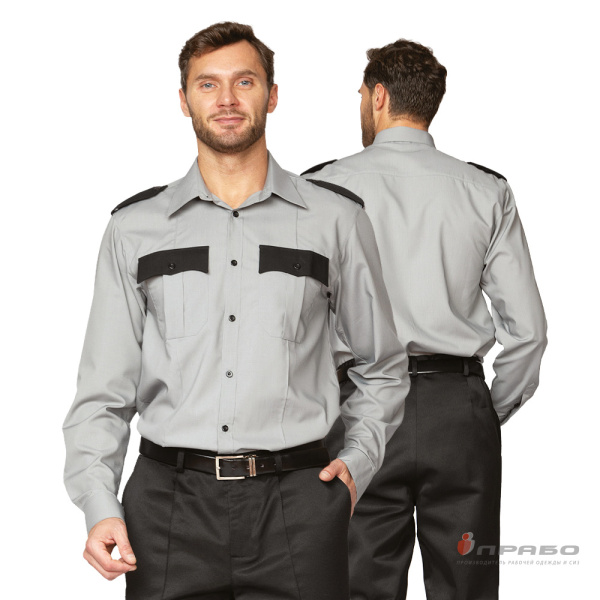 Рубашка мужская с длинными рукавами серая/чёрная. Артикул: Руб007001. #REGION_MIN_PRICE# в г. Москва