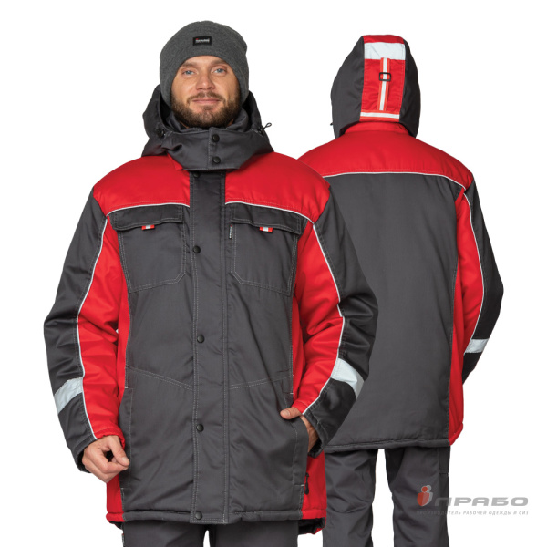 Куртка мужская утеплённая «Бренд» тёмно-серая/красная. Артикул: 9644. #REGION_MIN_PRICE# в г. Москва