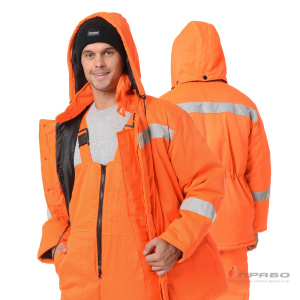 Костюм утеплённый «Дорожник» оранжевый сигнальный (куртка и полукомбинезон). Артикул: Сиг203. Цена от 3 375 р. в г. Москва