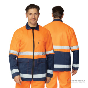 Костюм мужской летний «Спектр 2М» оранжевый/синий 3-го класса сигнальной защиты (куртка и полукомбинезон). Артикул: 9397. Цена от 2 666 р. в г. Москва