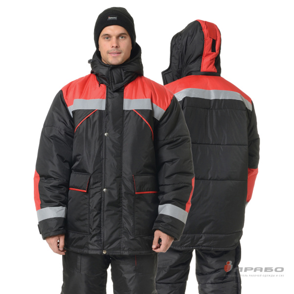 Костюм мужской утеплённый «Эверест» чёрный/красный (куртка и полукомбинезон). Артикул: Кос202. #REGION_MIN_PRICE# в г. Москва