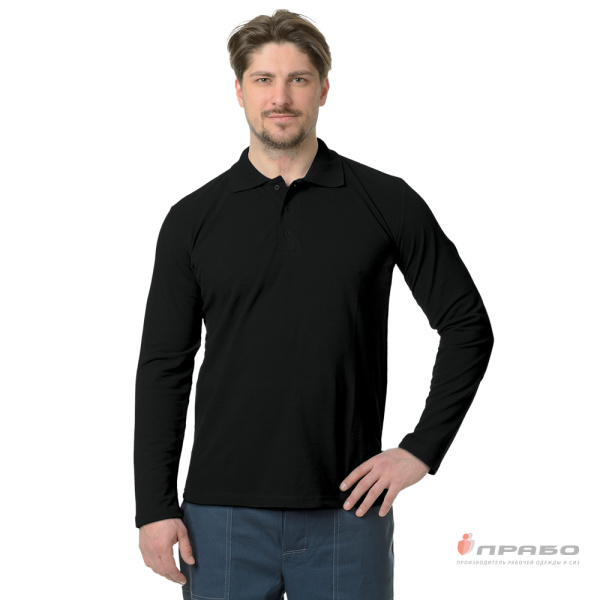 Рубашка «Поло» с длинным рукавом чёрная. Артикул: Трик104. #REGION_MIN_PRICE#