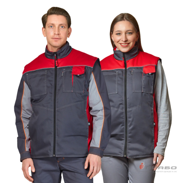 Жилет универсальный утеплённый «Бренд» тёмно-серый/красный. Артикул: Жил201. #REGION_MIN_PRICE# в г. Москва