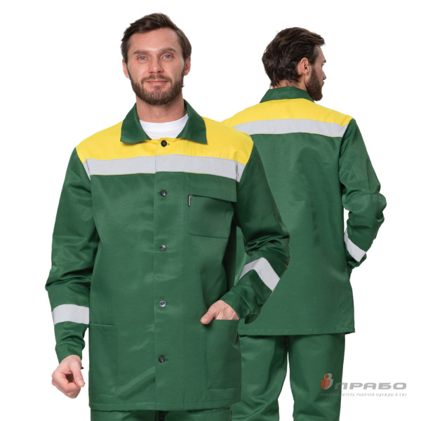 Костюм мужской летний «Стандарт 1 СОП» зелёный/жёлтый (куртка и брюки). Артикул: 9407. #REGION_MIN_PRICE# в г. Москва