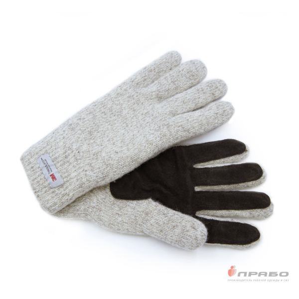 Перчатки шерстяные с утеплителем тинсулейт и спилковыми накладками. Артикул: Пер162. #REGION_MIN_PRICE#