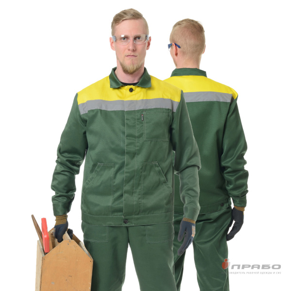 Костюм мужской «Пантеон 2» зелёный/жёлтый (куртка и полукомбинезон). Артикул: Кос119. #REGION_MIN_PRICE# в г. Москва