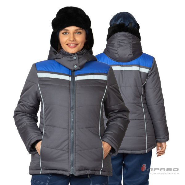 Куртка женская утеплённая «Онега-М» с трехслойным утеплителем тёмно-серая/электрик. Артикул: 9684. #REGION_MIN_PRICE# в г. Москва