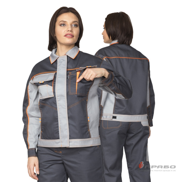 Костюм женский «Бренд 1» тёмно-серый/светло-серый из смесовой ткани (куртка и брюки). Артикул: Кос106. #REGION_MIN_PRICE# в г. Москва