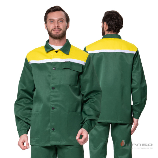 Костюм мужской «Стандарт Плюс СОП» зелёный/жёлтый (куртка и брюки). Артикул: Кос135. #REGION_MIN_PRICE# в г. Москва