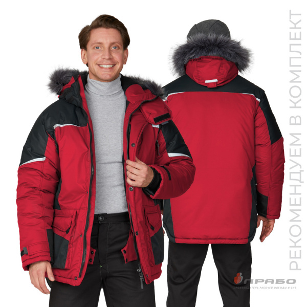 Куртка мужская утеплённая «Сюрвейер» красный/чёрный. Артикул: 10934. #REGION_MIN_PRICE# в г. Москва