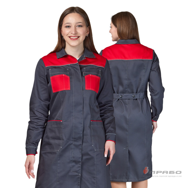 Халат женский «Бренд 2020» серый/красный. Артикул: 10257. #REGION_MIN_PRICE# в г. Москва