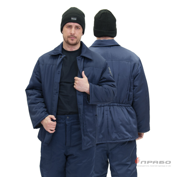 Куртка мужская утеплённая тёмно-синяя из смесовой ткани эконом. Артикул: Кур410. #REGION_MIN_PRICE# в г. Москва